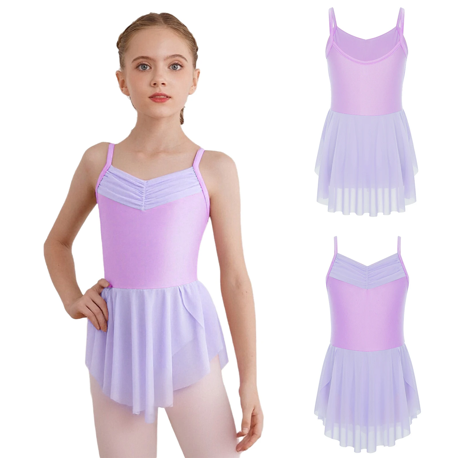 

Kids Girls Delicate Ballet Performance Dress with Body Contouring Fit And Secure Built In Briefs for Latin Jazz Competition
