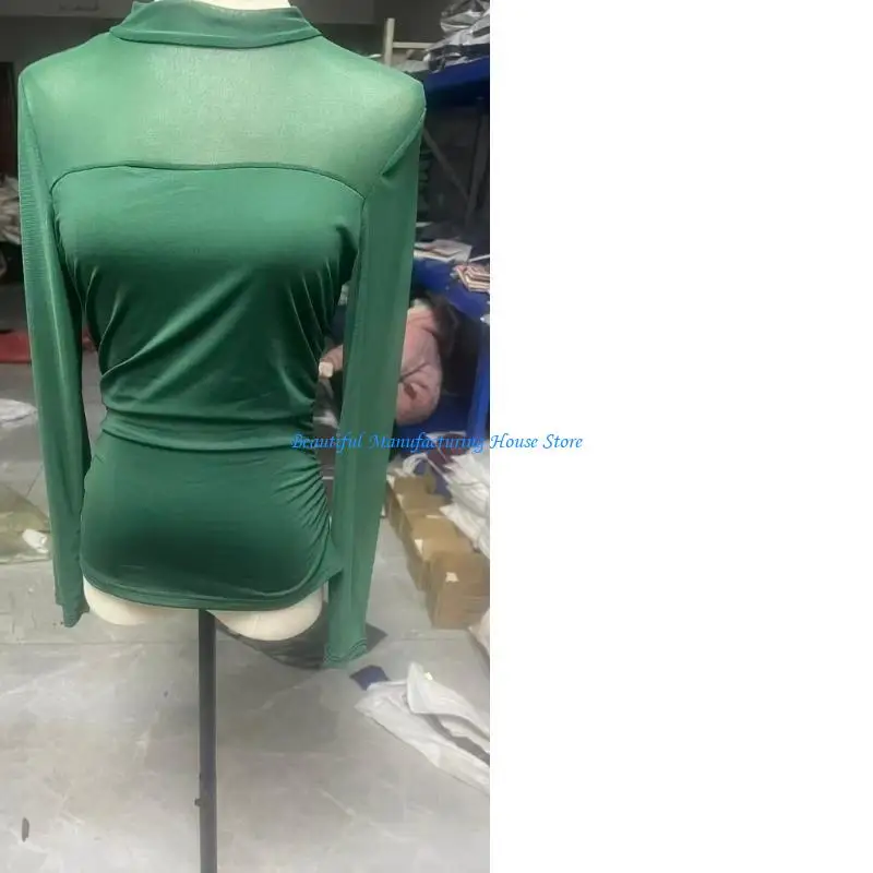 

E56A Женское боди с черепаховым вырезом, сетчатое боди с длинными рукавами и рюшами, прозрачные осенние топы на выход