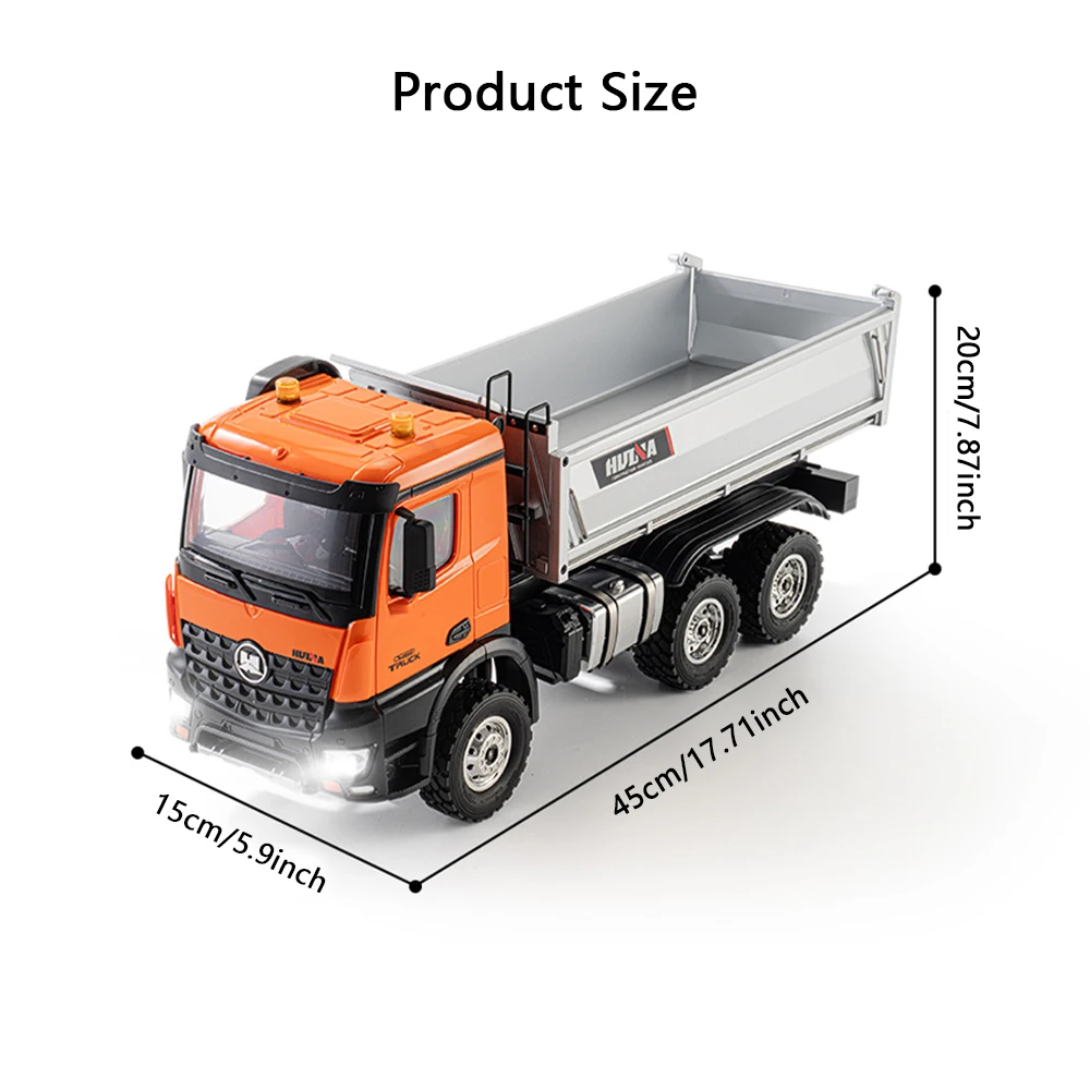 HUINA 1/14 합금 원격 조종 덤프트럭 14채널 1598 RC 트럭 6륜 구동 전기 공학 운송 RTR 차량 모델 장난감 어린이용