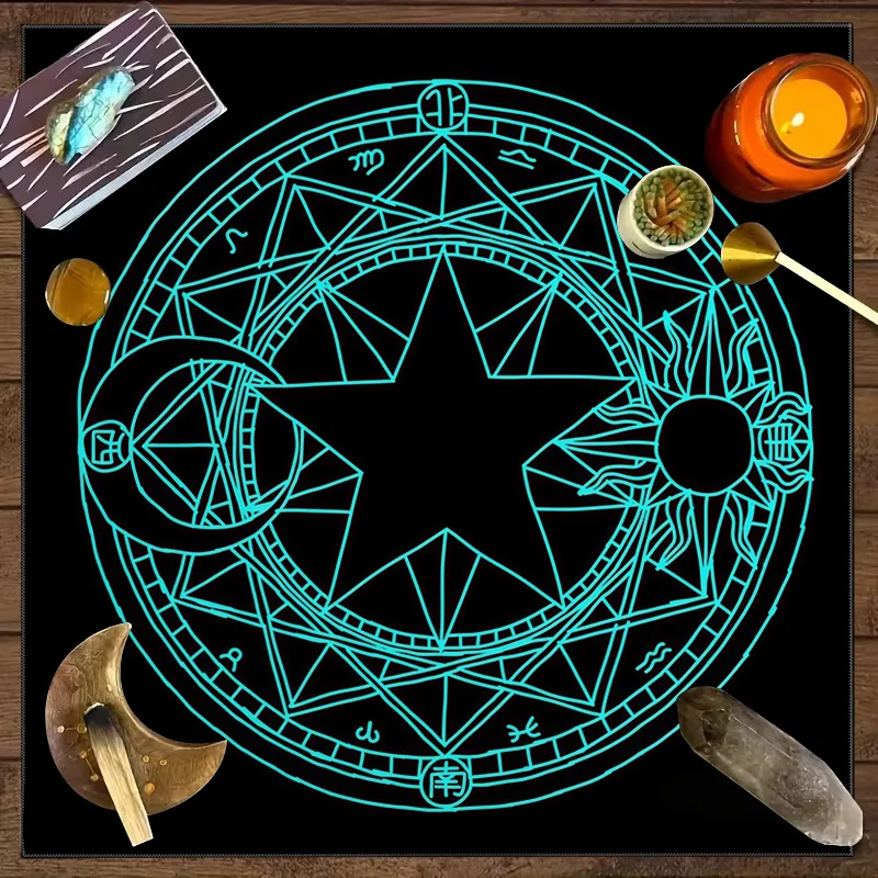 VIKAMA Sun and Moon Pentagram Magic Circle Tarot Reading Astrology Ritual Energy Tablecloth Decoration