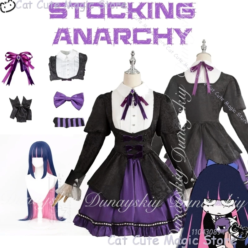 

Stocking Anarchy Panty & Stocking with Garterbelt Anime Cosplay Wig Purple Black Lolita Dress Girl Cute Gothic Outfit Cos @Magic