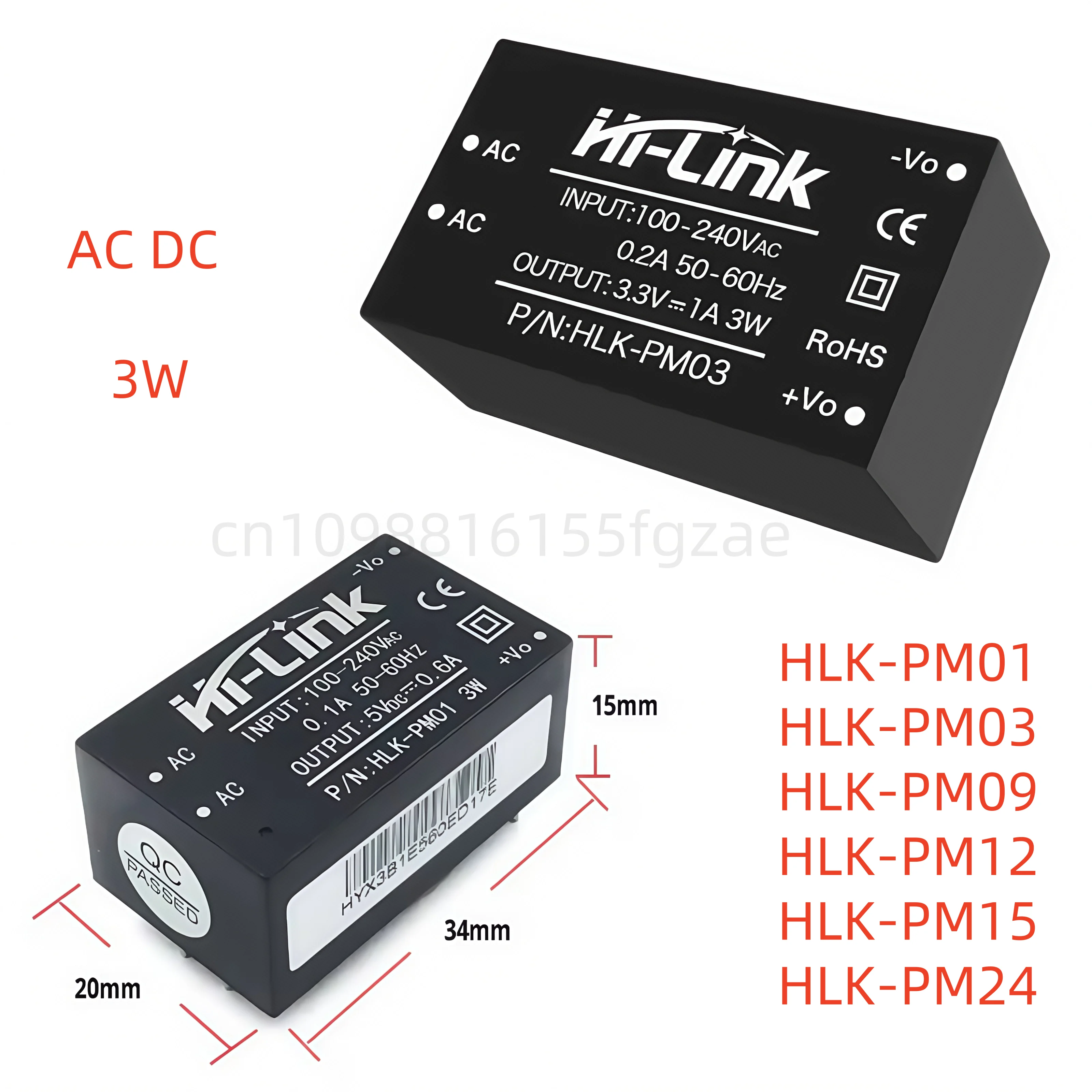 Hi-Link HLK-PM03 HLK-PM12 HLK-PM01 HLK-PM09 HLK-PM15 HLK-PM24 Модуль питания преобразователя переменного и постоянного тока от 220 В до 3,3 В/5 В/9 В/12 В/15 В/24 В