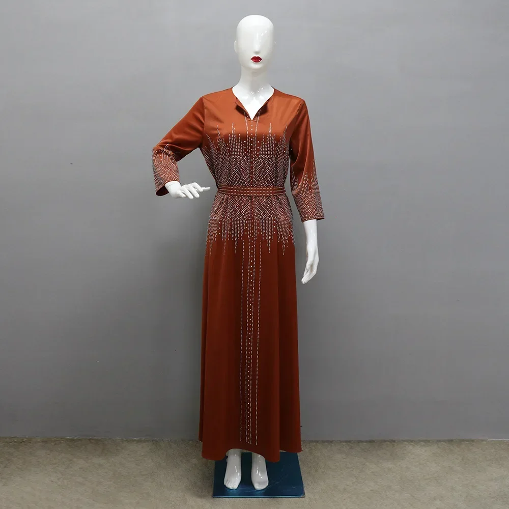 Eid Satin Abend Party Kleider für Frauen Diamanten Muslimischen Abaya Dubai Türkei Kaftan Ramadan Islamischen Jalabiya Arabisch Robe Kaftan