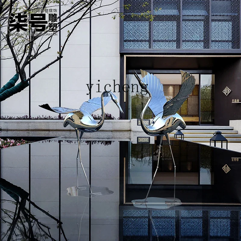 X-28 stainless steel crane sculpture egret flamingo garden ornament floor-to-ceiling outdoor pool landscaping