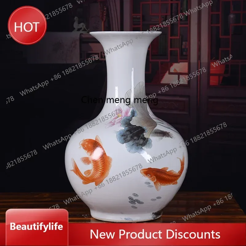 Jingdezhen ceramics floor-to-ceiling vase handmade pastel large bottle Chinese home decorationK182