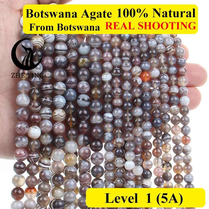 Zhe Ying Natural Botswana Agates Round Loose Spacer Gemstone Beads For Jewelry Making Strand 15'' DIY Jewelry Accessorries