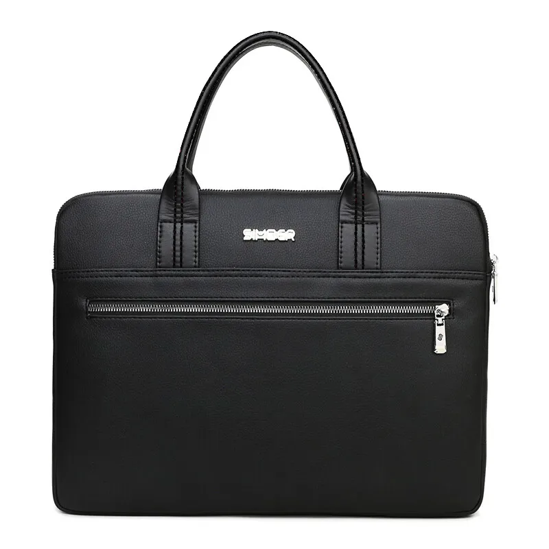 

Black PU Leather Casual Business Computer Bag with Large Capacity Portable Men's Briefcase Zipper Conference Bags SIMOER 1870