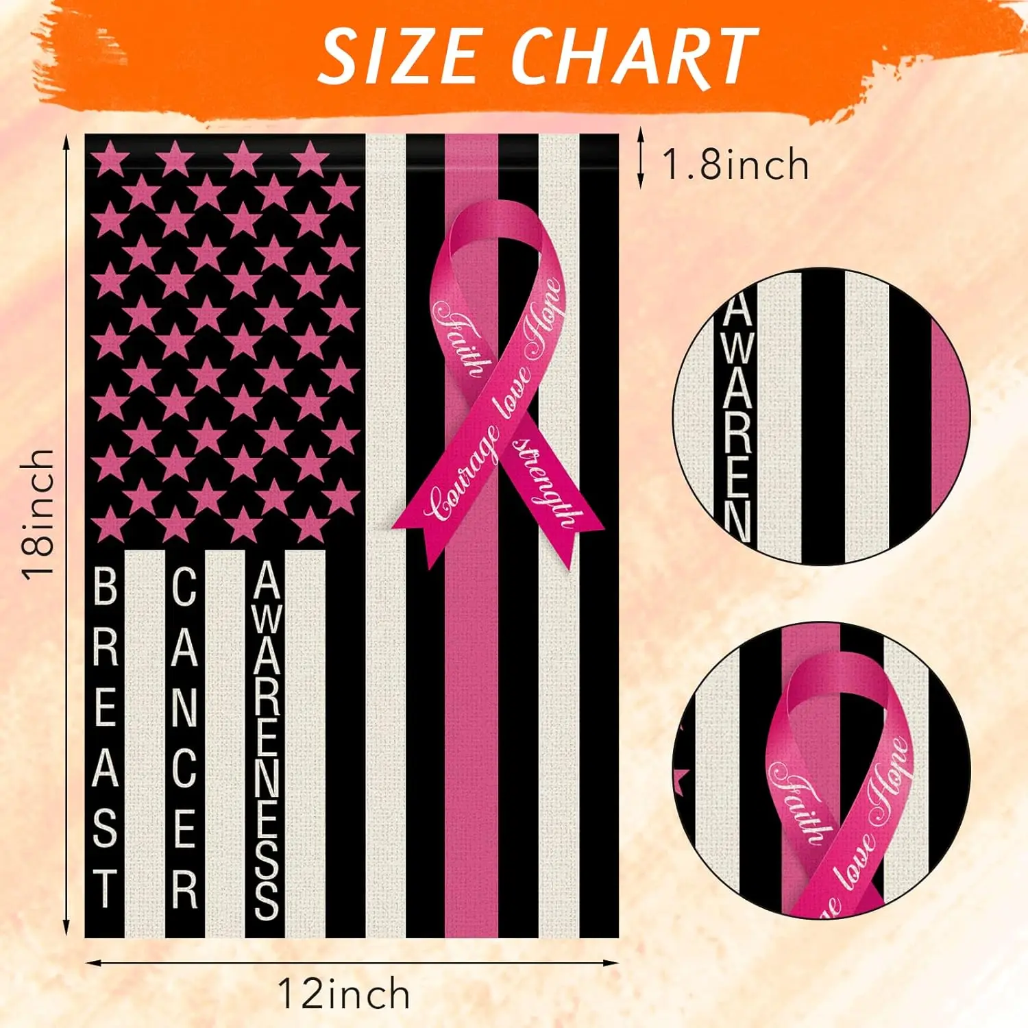 2 Pieces Breast Cancer Awareness Ribbon Garden Flag Pink Ribbon Caring Inspirational Support Yard Flag Vertical Double Sided Pri