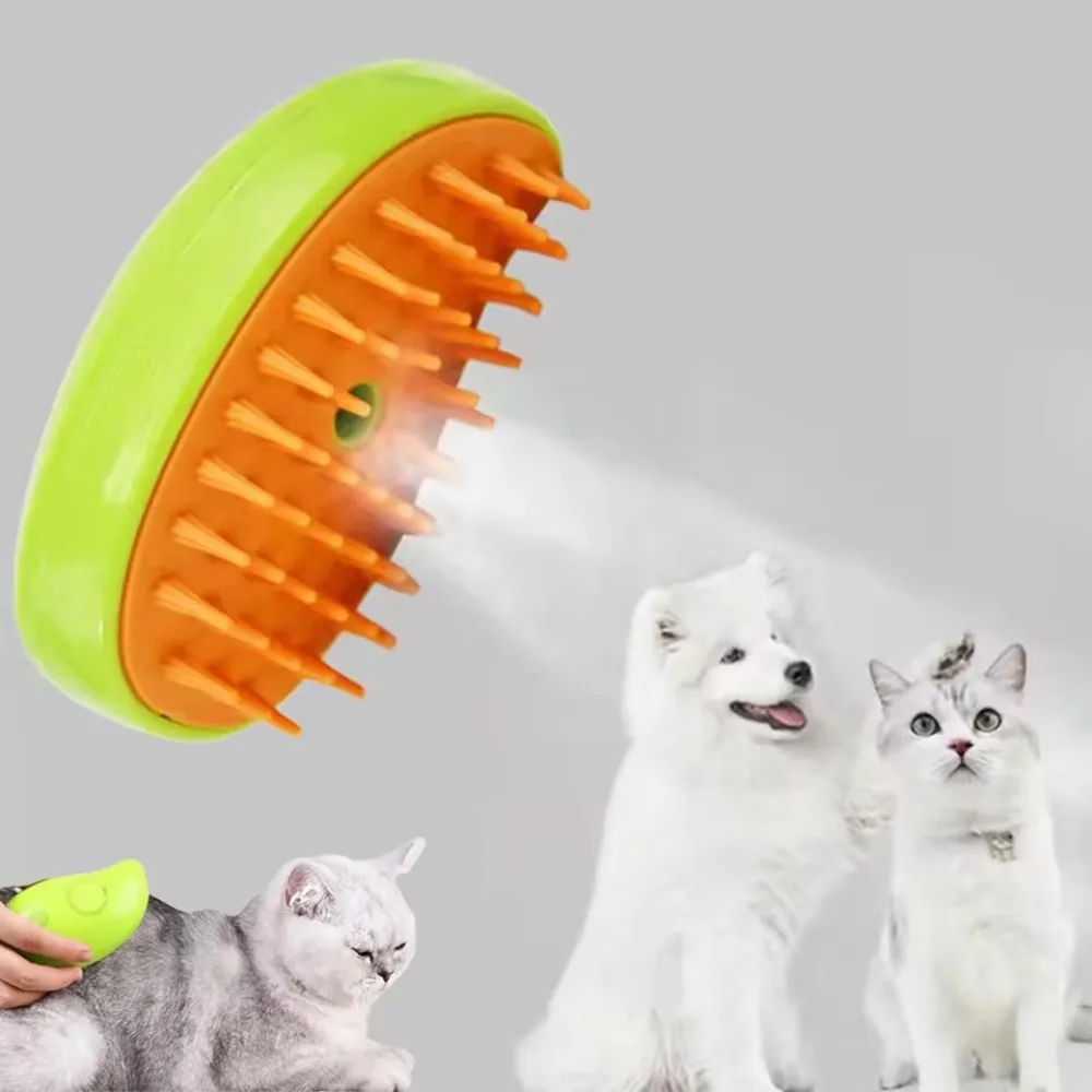Cepillo de vapor eléctrico para perros y gatos, masaje con pulverizador eléctrico, peine de depilación de belleza para mascotas, peine de masaje 3 en 1 adecuado para animales