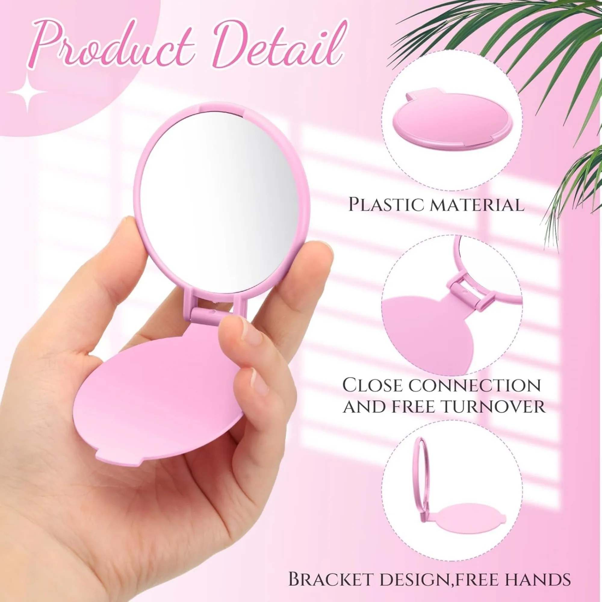 50pcs Mini Foldable Round Makeup Mirror - Portable Compact Travel Mirror for Women, Polished Glass Surface,Floor Mount