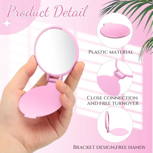 Imagen 2 del producto 50 Uds Mini espejo de maquillaje redondo plegable-espejo de viaje compacto portátil para mujeres, superficie de vidrio pulido, montaje en suelo