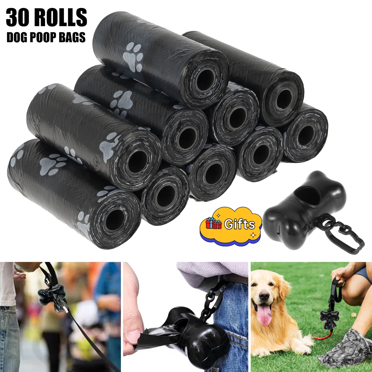 10/30/50Roll Dog Poop Bags Disposable Pet Waste Bags Dog Waste Bags Design Pet Poop Clean Pick Up Bone Bag Dispenser Tools