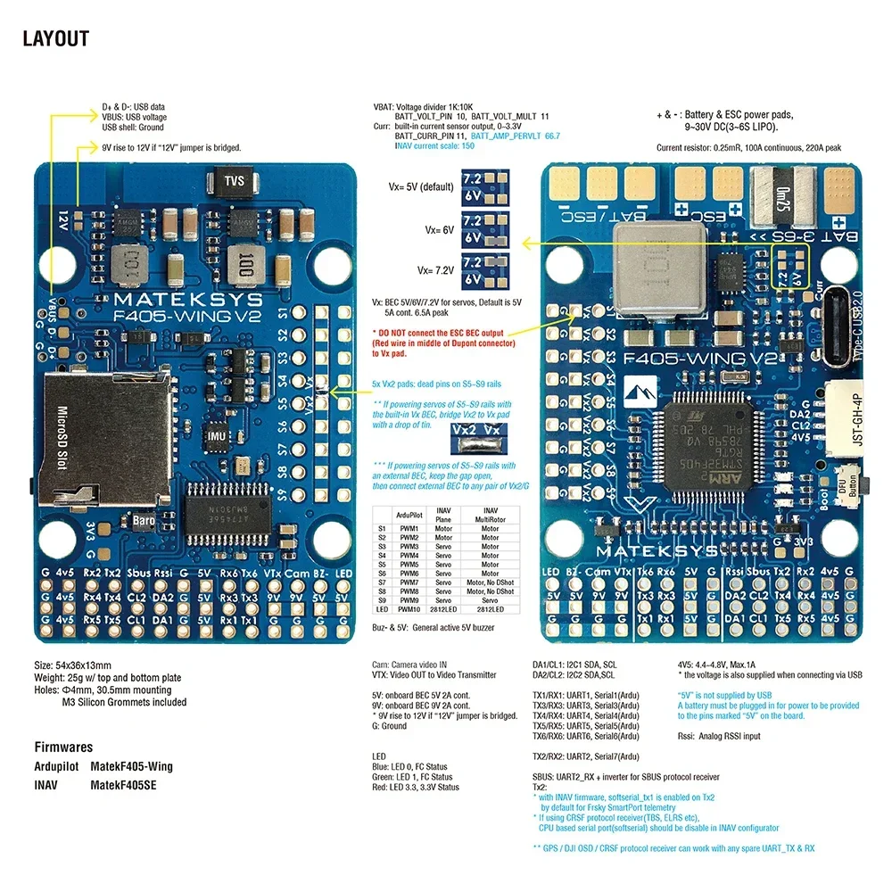 Matek Mateksys F405 WING V2 Flight Controller ICM42688-P Baro OSD Blackbox 3-6S สําหรับ ArduPilot INAV RC เครื่องบินปีกคงที่รุ่น