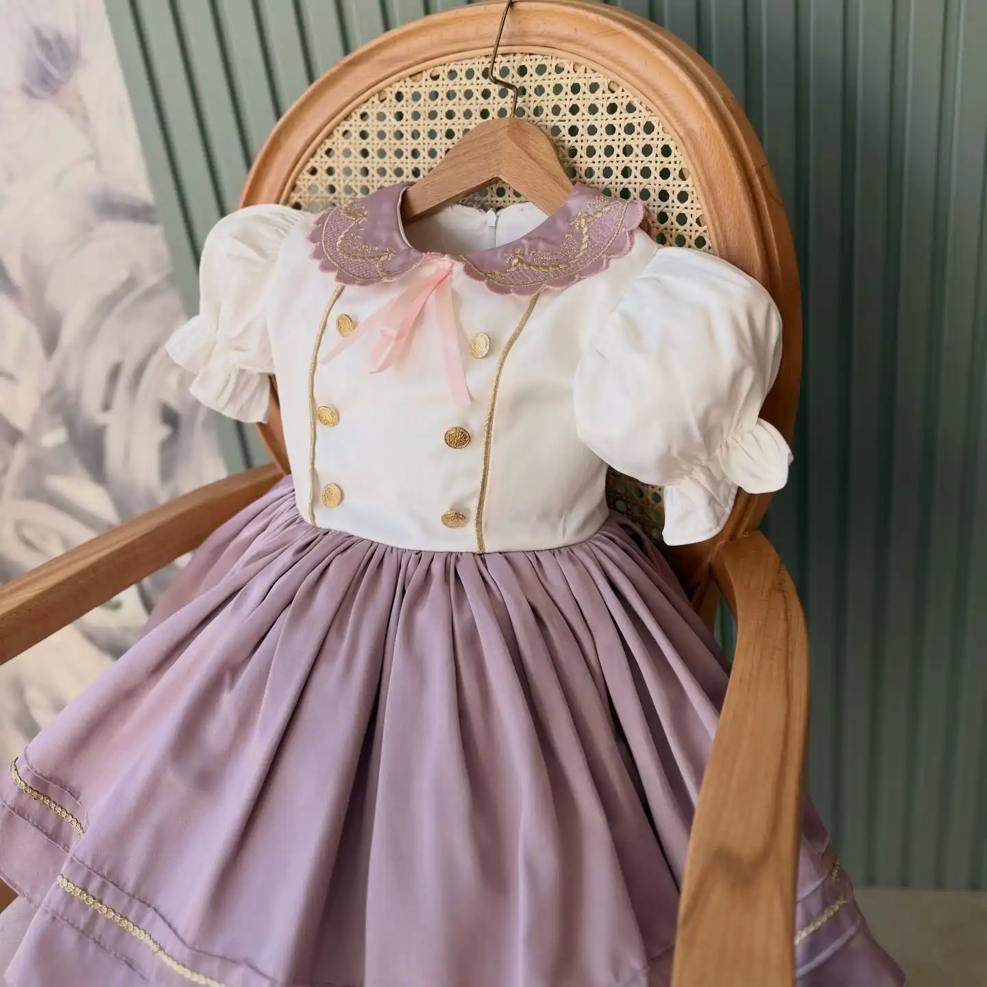 

Summer Girl's Embroidered Collar White Purple Dress For Casual Party Birthday Wedding Photography B623