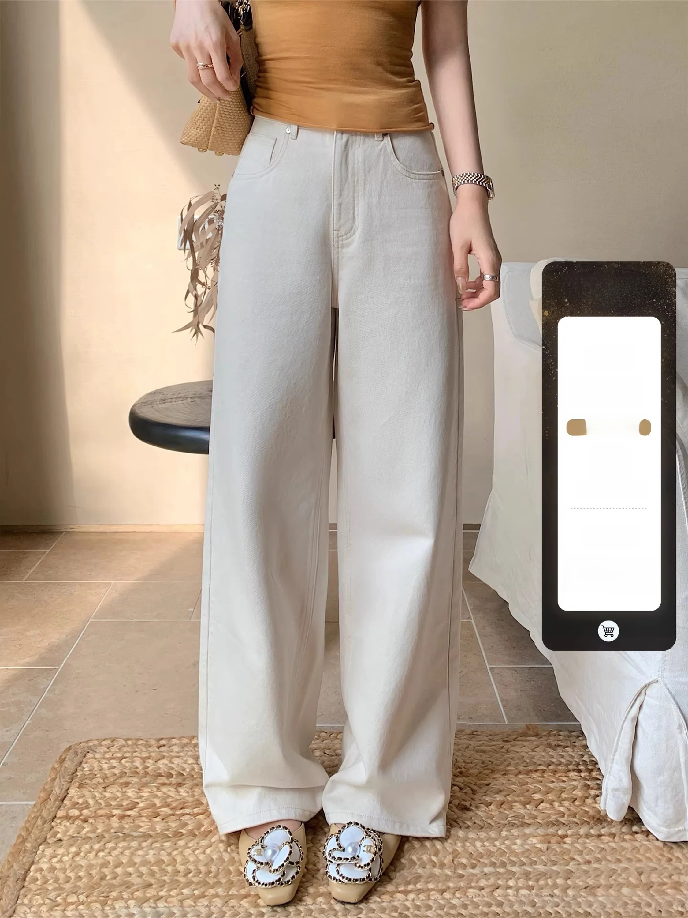 

Высококачественные женские джинсы ORTA100 из длинноволокнистого хлопка, черные, в стиле Old Money, белые, повседневные, свободного кроя, с естественной талией