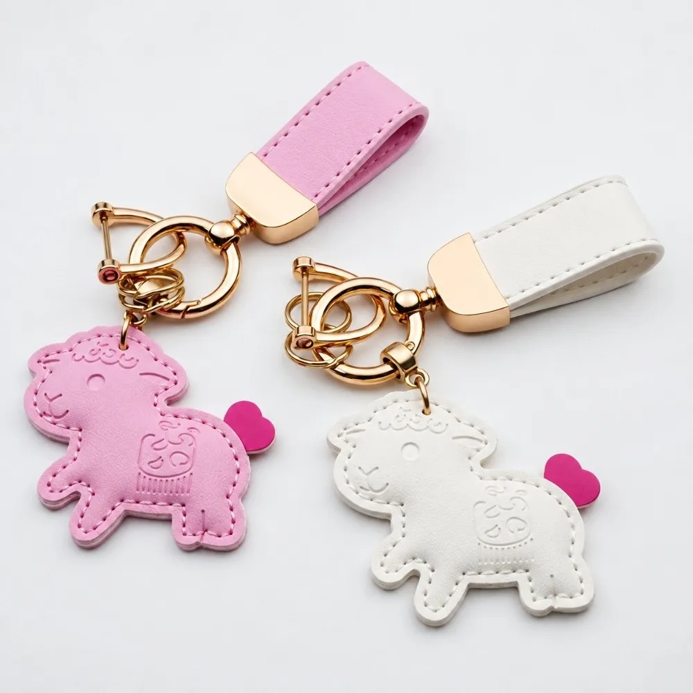 Portable Sheep keychain PU Leather Handmade Goat Keychain Anti-Loss Strap Key Organize Animal Keychain