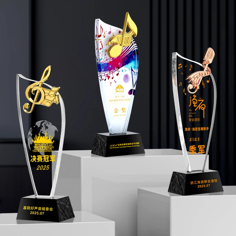 Lvshengifts 1PC Crystal Metal Art Trophy for Piano Competition And Speech Host Free Engraving Award Statuette for Events
