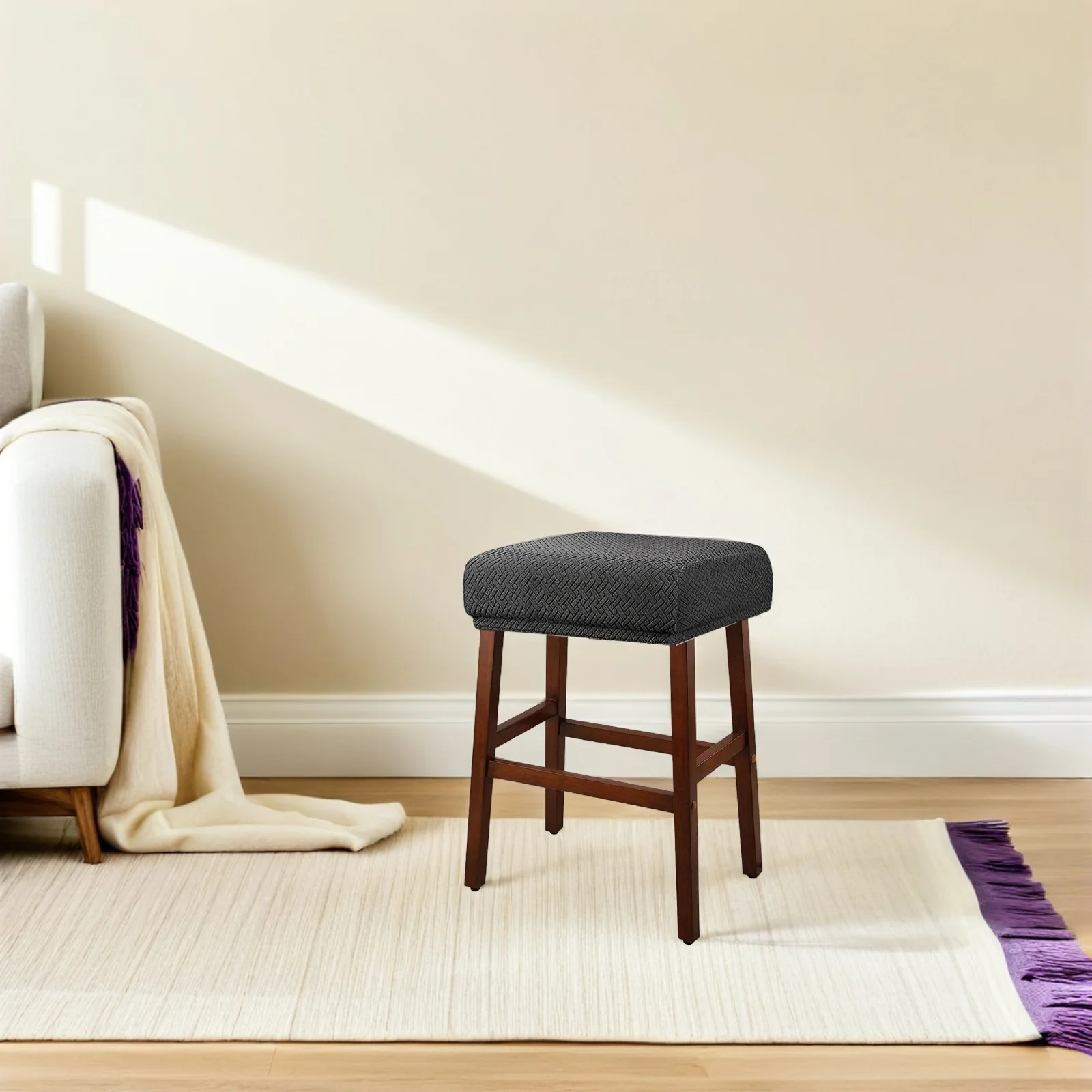 

2pcs Stool Cover Reusable Elastic Rectangle Seat Slipcover Washable Vanity Bar Dining Chair Cover Stretchy Bench Seat Covers For