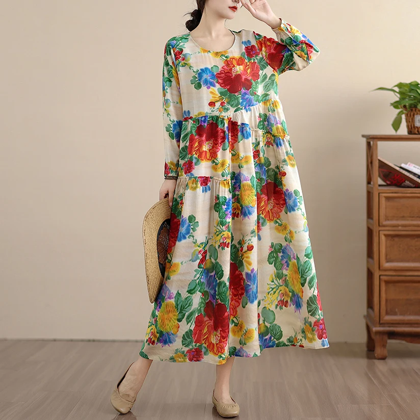 กระโปรงทรงเอผ้าลินินผสมคอตตอนพิมพ์ลายดอกไม้เอวสูงสำหรับผู้หญิง สไตล์ลำลอง ใส่สบาย เหมาะสำหรับฤดูใบไม้ผลิและฤดูใบไม้ร่วง ช่วยพรางหุ่น ใส่ไปทำงานได้