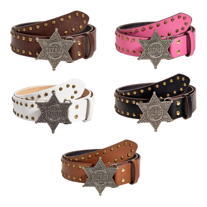 95AB ceinture en jean à la mode avec boucle Design tout assorti Western Cowgirl taille ceinture étoile Rivet Punk large ceinture