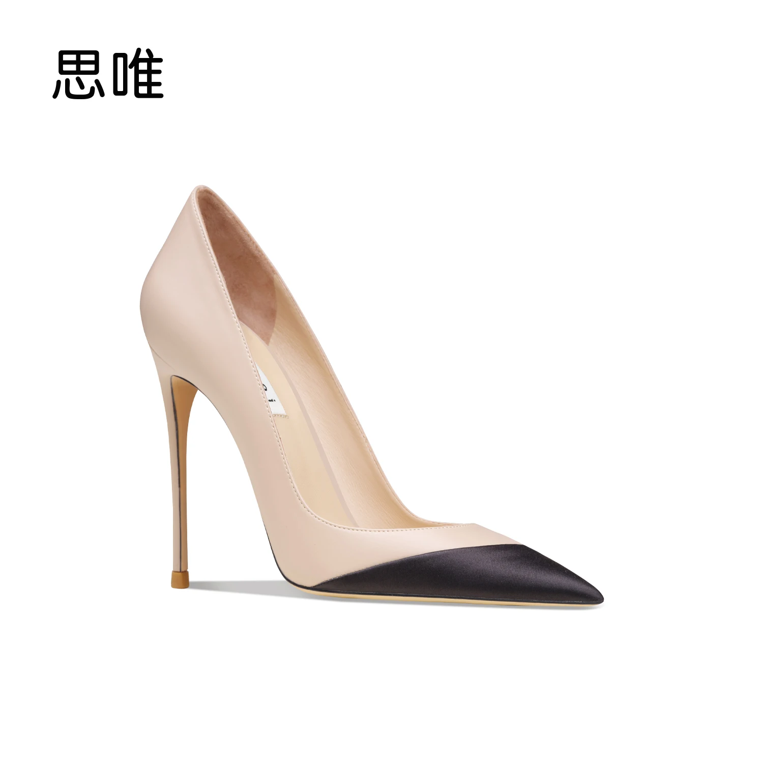 luxury women\'s shoes 2024 Pointed Toe Leather Woman High Heels Splicing Design Sexy Mouth Comfortable Slip On Party Pumps Dress