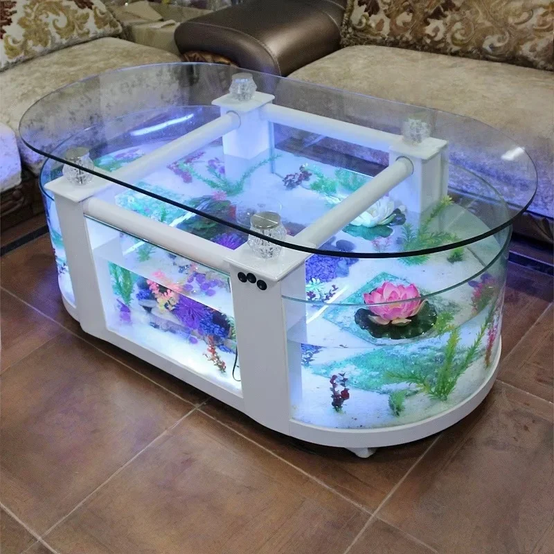 Open Style Garden-shaped Two Ends Fish Tank Luxury Aquarium Turtle Tank for Living Room Coffee Table
