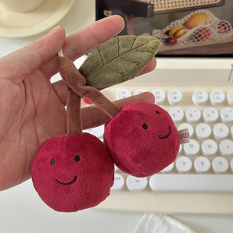 Cute Plush Cherry Keychains Funny Expression Car Keys Keychains Korean Style Fruit Doll Keyring Backpack Pendant