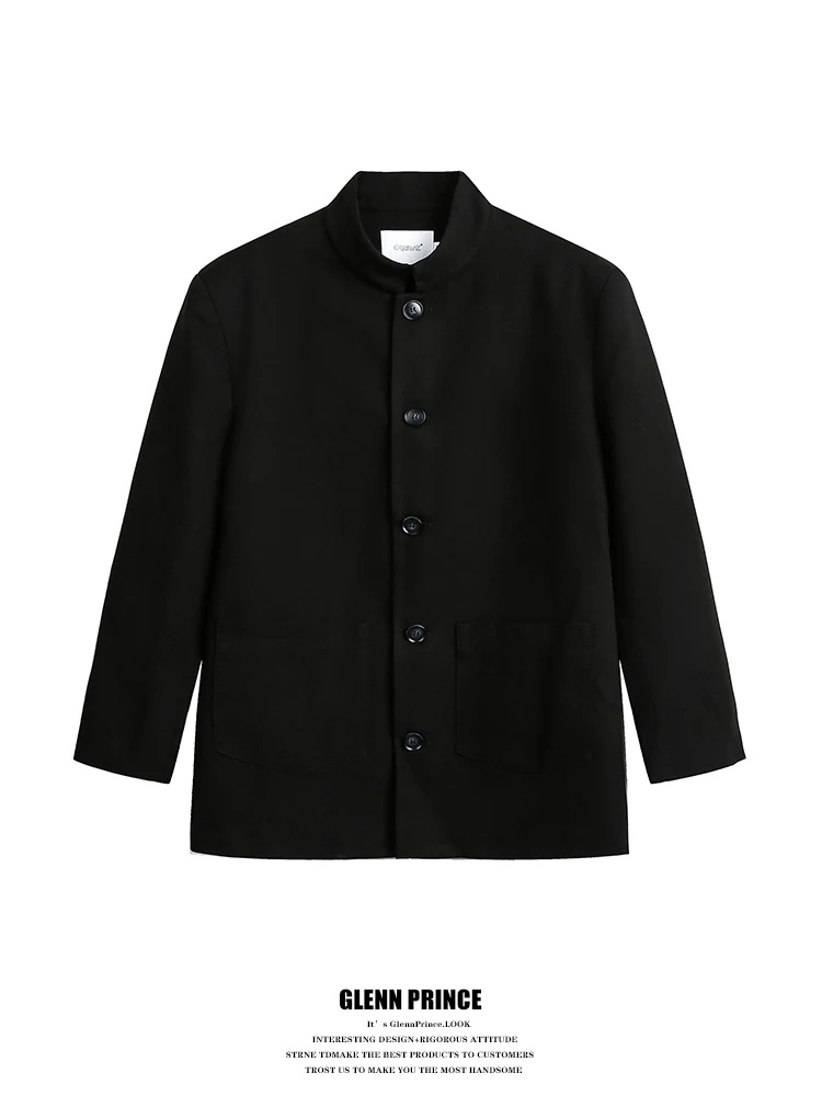

New Chinese Sle Bla Suit Jaet Men's Casual Stand Collar Zhongan Coat GPstudio High End Feeling Traditional Meets Modern