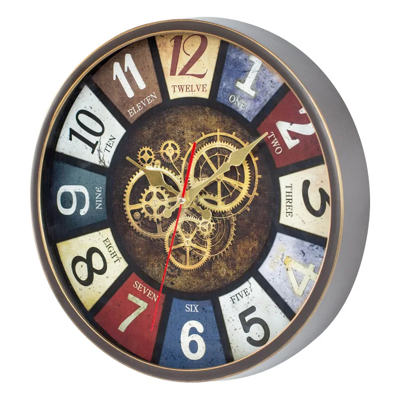 12 inch retro color old creative wall clock plastic wall watch quartz clock 30cm