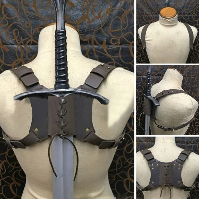 Gothic Medieval Knight Warrior Sword Buckle Strap Holster Rapier Back Belt Sheath Scabbard Ninja Anime Cosplay Costume Prop