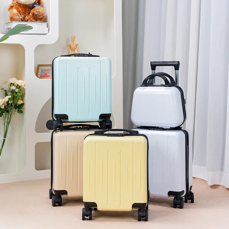 Maleta de mano de 14 pulgadas con asa de viaje, portavasos, soporte para teléfono, caja de equipaje pequeña, bolso ligero para mujer