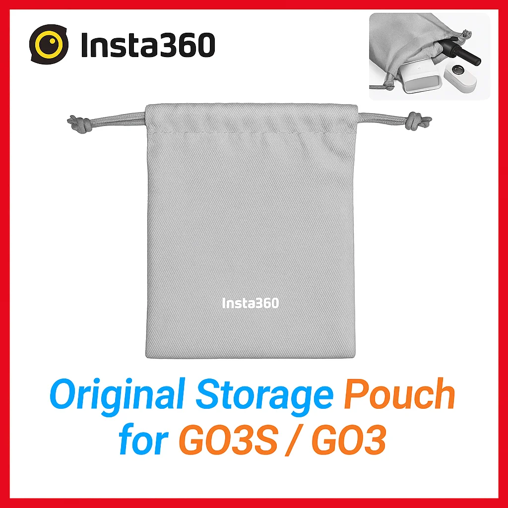 Bolsa de almacenamiento original Insta360 GO 3 / GO 3S |   Bolsa suave con cordón para cámara, batería y palo selfie |   Estuche de viaje protector