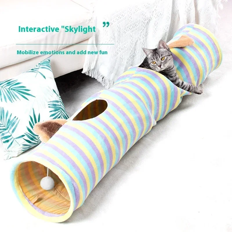 Pet Supplies Tunnel Plush Ringing Paper Ears Passage Toy, Foldable Labyrinth Straight Through Cat Tunnel