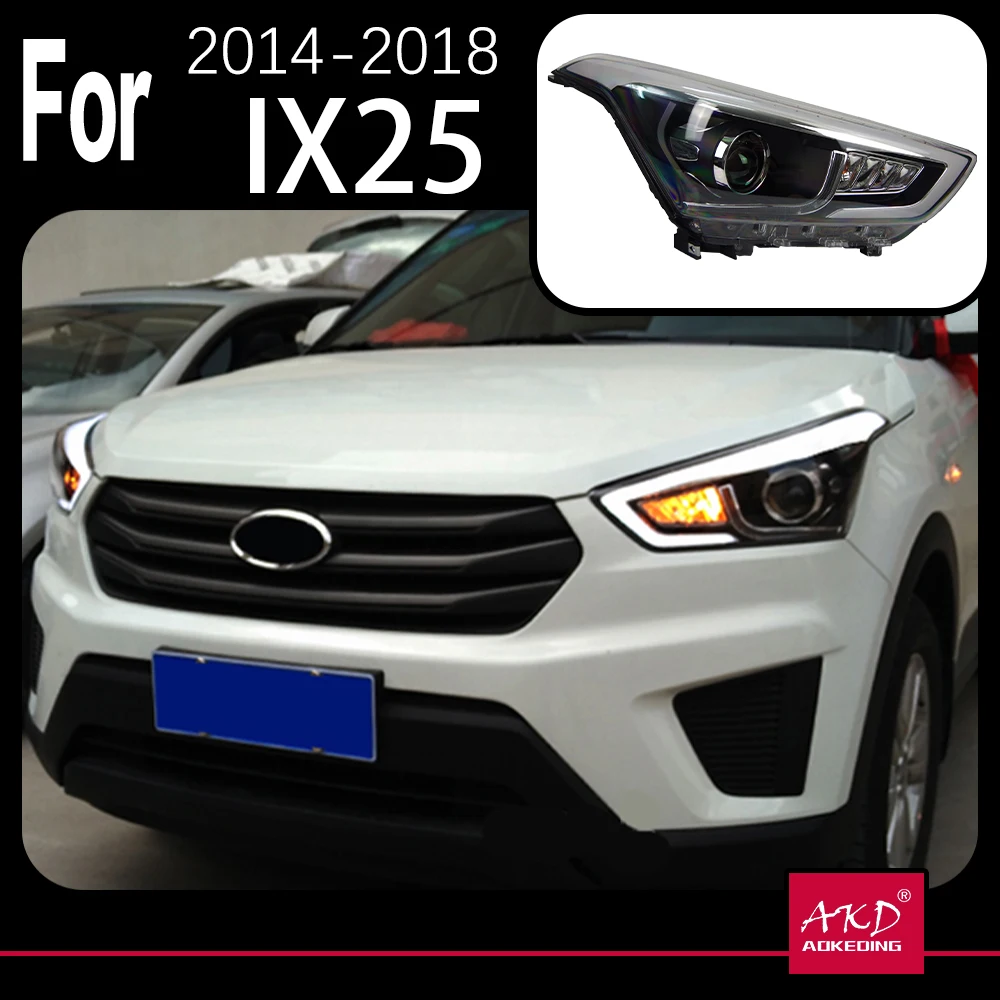 AKD Car Model Head Lamp for Hyundai Creta Headlights 2014-2018 New IX25 LED Headlight DRL Hid Bi Xenon Auto Accessories