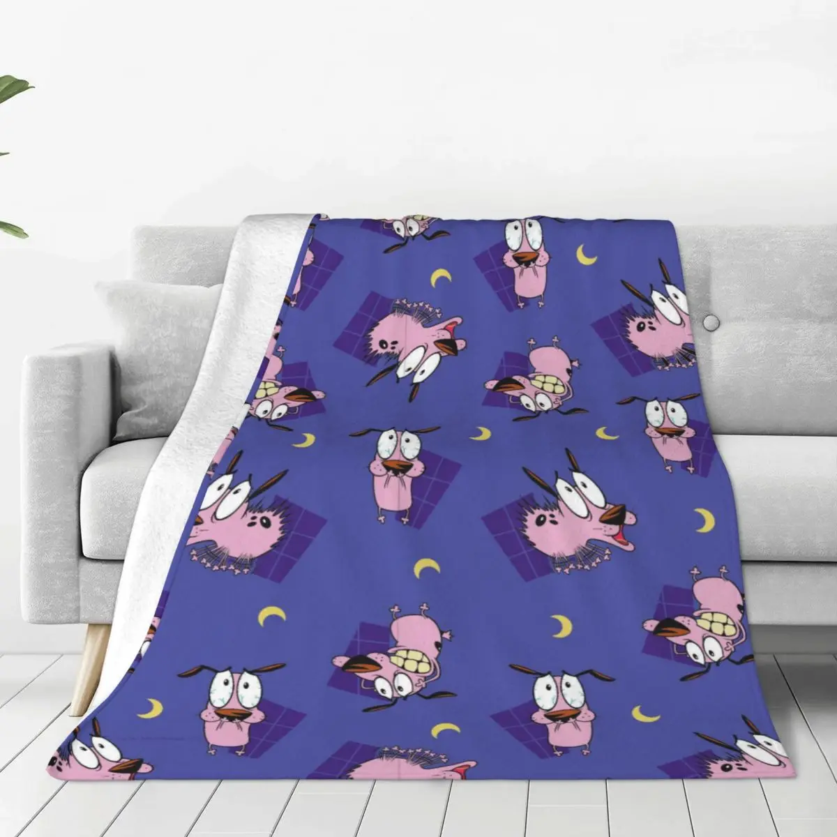 Custom C-Courage The Cowardly Dog Blankets Warm Flannel Throw Blanket for Sofa Office Bedspreads