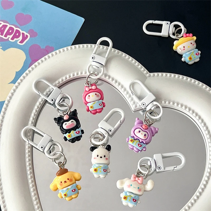 Kawaii sanrio kuromi olá kitty cinnamoroll chaveiro bonito dos desenhos animados carro chaveiro pingente escola mochila decoração brinquedos do miúdo presente