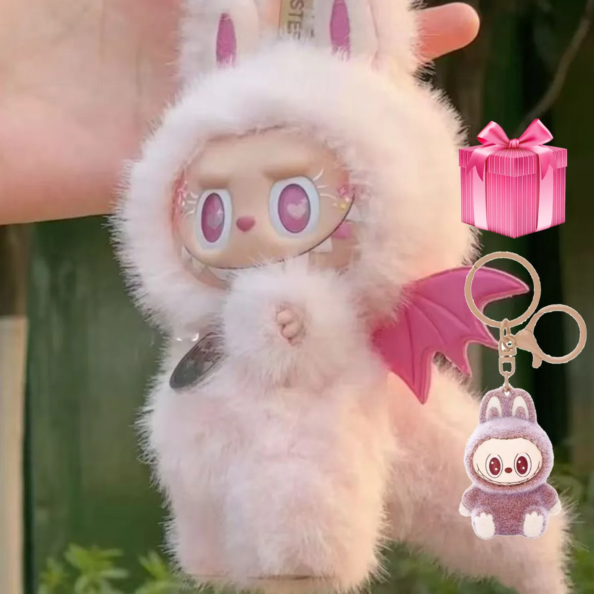 

Labubu Clothing Plush Soft Outfit with Wing and Tail Pink Labubu Clothes for 17cm Labubu Doll+Gift/Set