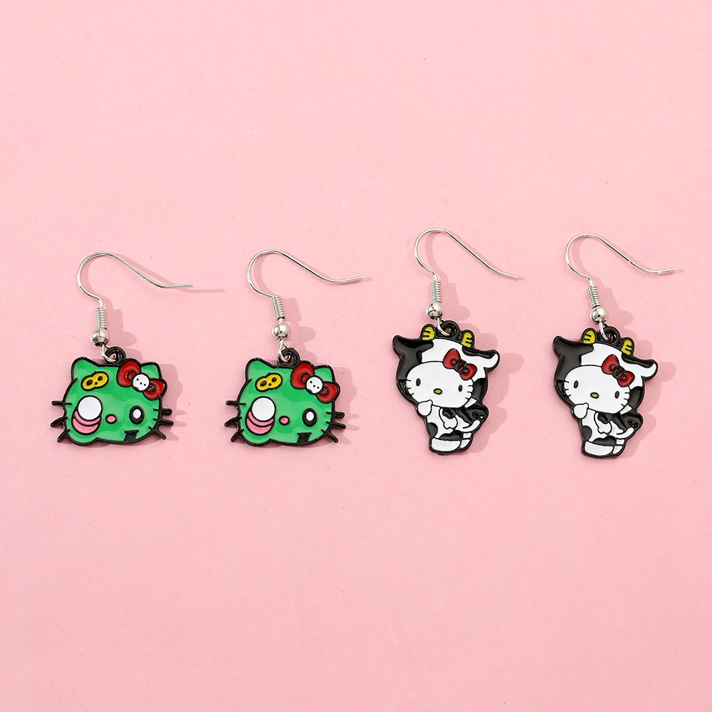 Anime Sanrio Hello Kitty Earrings Cartoon Figure Funny KT Cat Metal Pendant Ear Drop Earrings Kawaii Jewelry Accessories