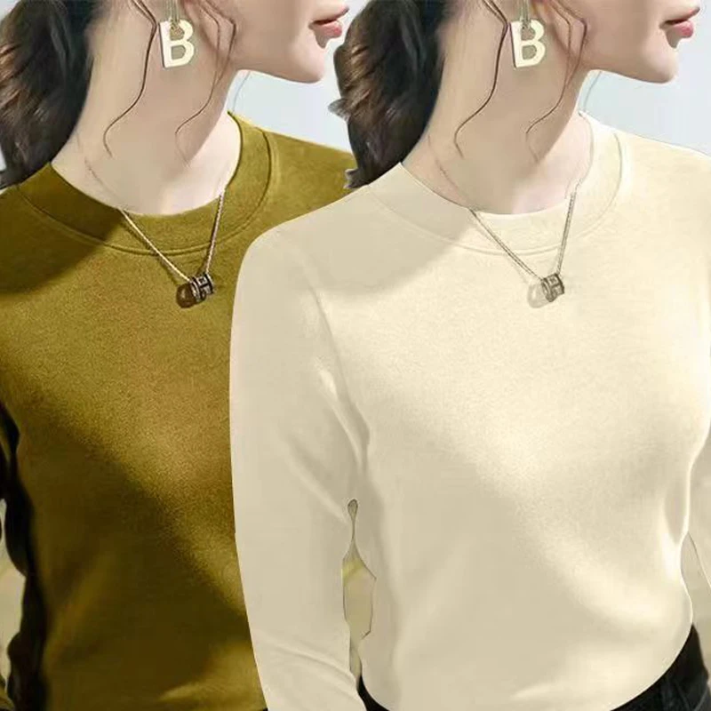 Herbst Winter Frauen O-Neck Bottom ing T-Shirt einfarbig Slim Fit warme Langarm Tops Mode vielseitige einfache gemütliche Pullover