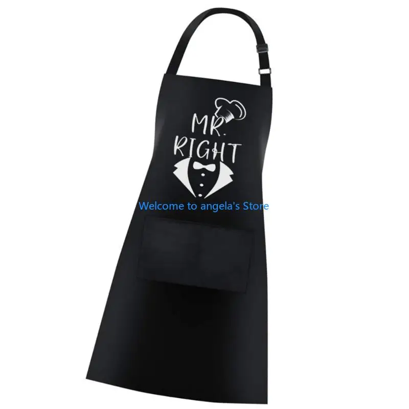 X4YC ユニセックス カップル キッチン エプロン MR MS プリント生地 イージータイ デザイン アパレル