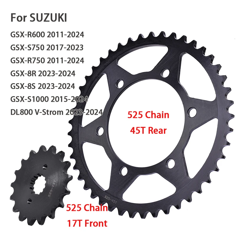 525 17T Front 45T Rear Sprocket For SUZUKI GSXR600 GSXS750 GSXR750 DL800 V-Strom GSX8R GSX8S GSXS1000 GSX GSXR GSXS 600 750 1000