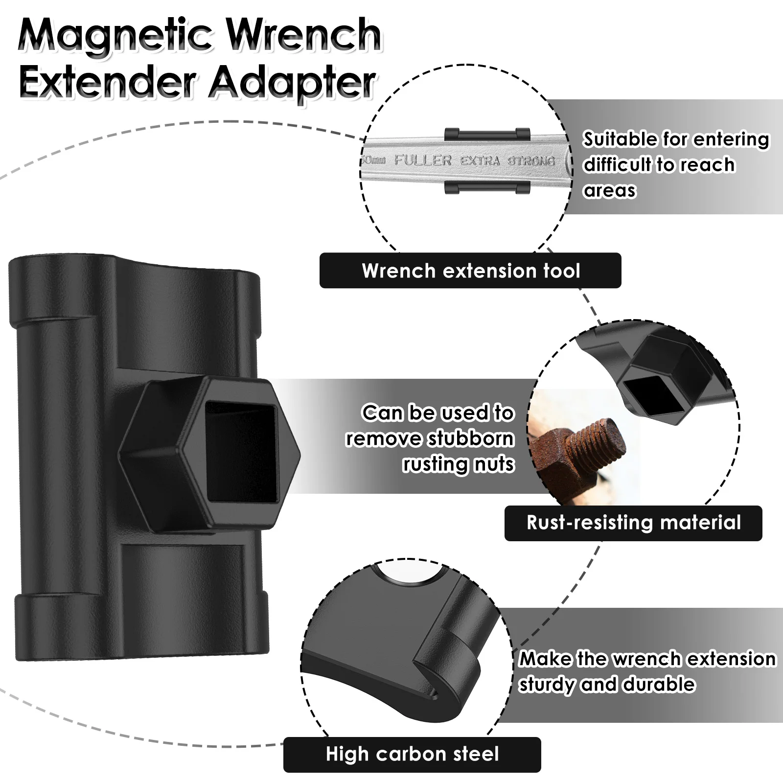 Wrench Extender Adapter High Carbon Steel Magnetic Wrench Extension Tool for 1/2 inch and 21mm Hex Drive Torque Multiplier Tool