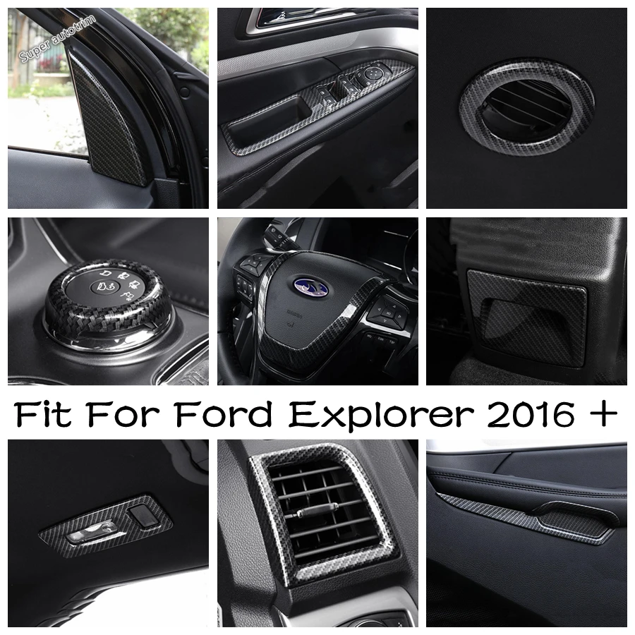 

Pillar A Frame / Window Lift / Gear Panel / Glove Box Cover Trim For Ford Explorer 2016 - 2018 Carbon Fiber Interior Accessories