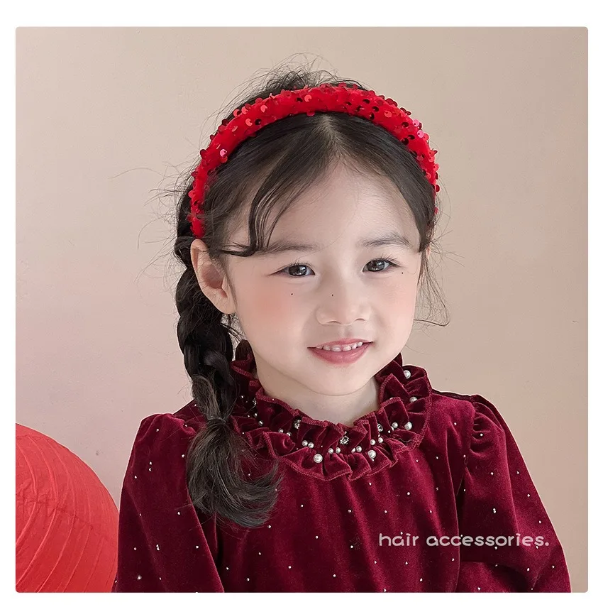 2026 Neues Weihnachts-Weinrotes Haarband für Mädchen, Frauen, Kinder, rutschfest, Plüsch, Pailletten, Samt, Schleife, Strass, Herz, Perle, Bär, Haarreif – Detail 1