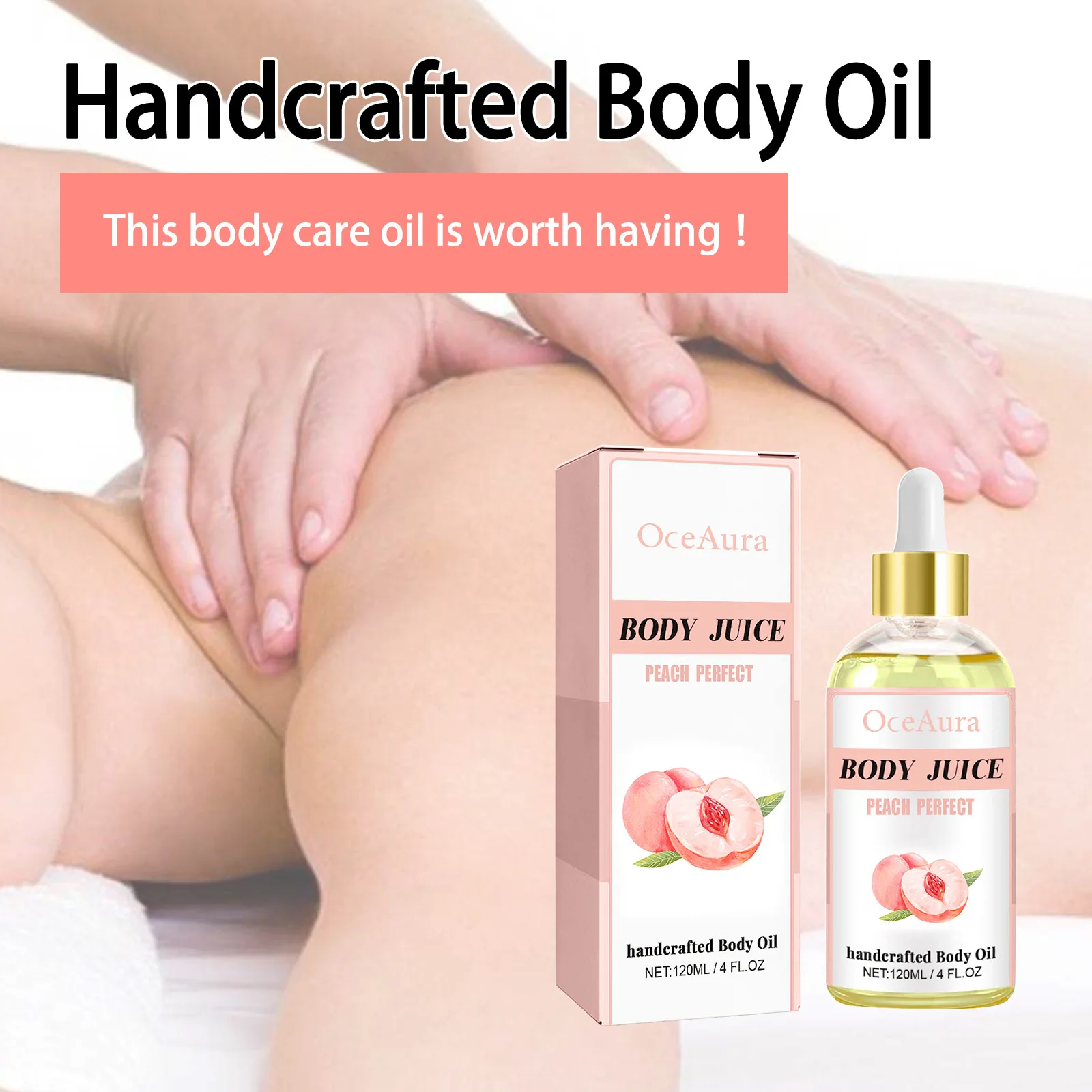 OceAura Peach body oil Moisturizes and Softens the Skin, Tightens and massages it, and provides moisturizing essential oil 4 Oz