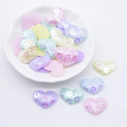 100Pcs 20*15mm Glitter Heart Applique Padded Patches for Clothes Hat Crafts Sewing Supplies DIY Headwear Hair Clips Bow Decor