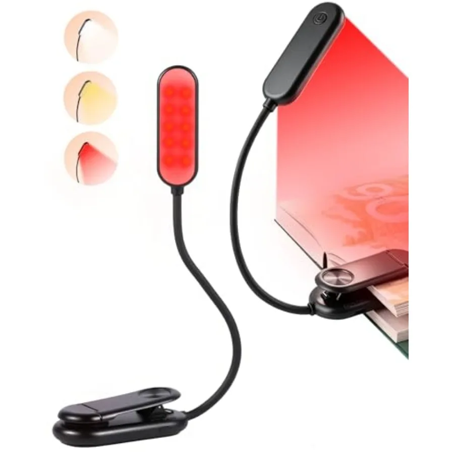 

630nm Red Book Light for Reading at Night [1 Pack] - Zero Blue Light, Dimmable Reading Lights for Books in Bed, LED Book Lamp C