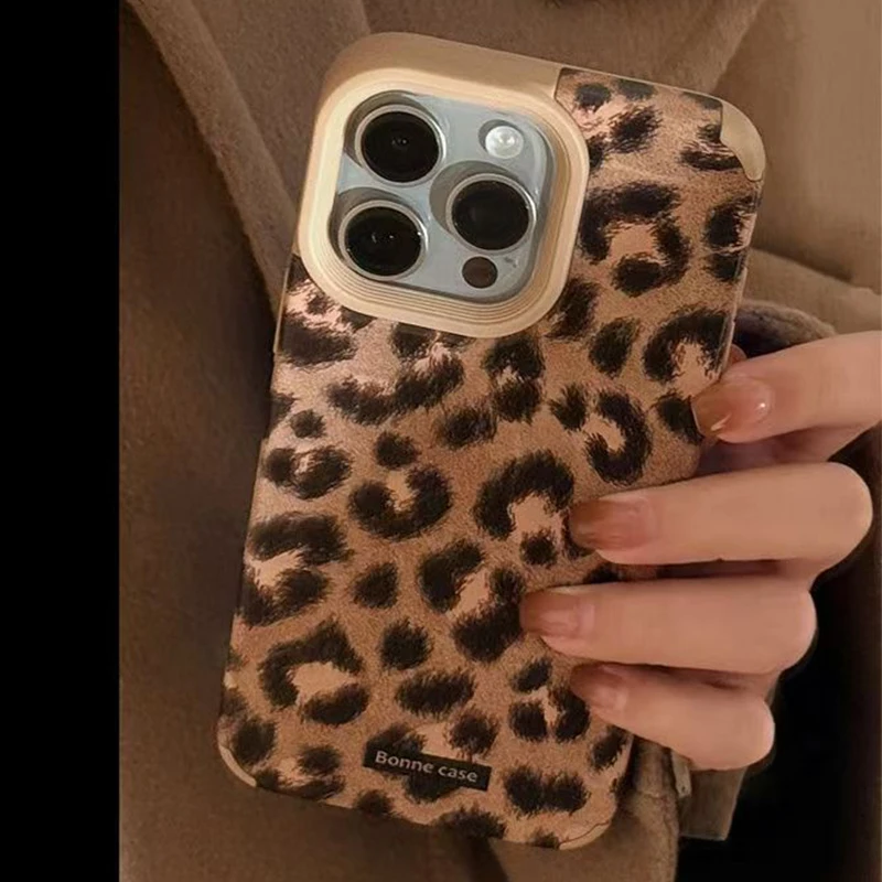 Halloween New Brown Leopard Print Phone Case for iPhone 17 16 15 14 13 12 11 Pro Max 16 15 Plus 17 AirXS XR  Faux Leather Cover