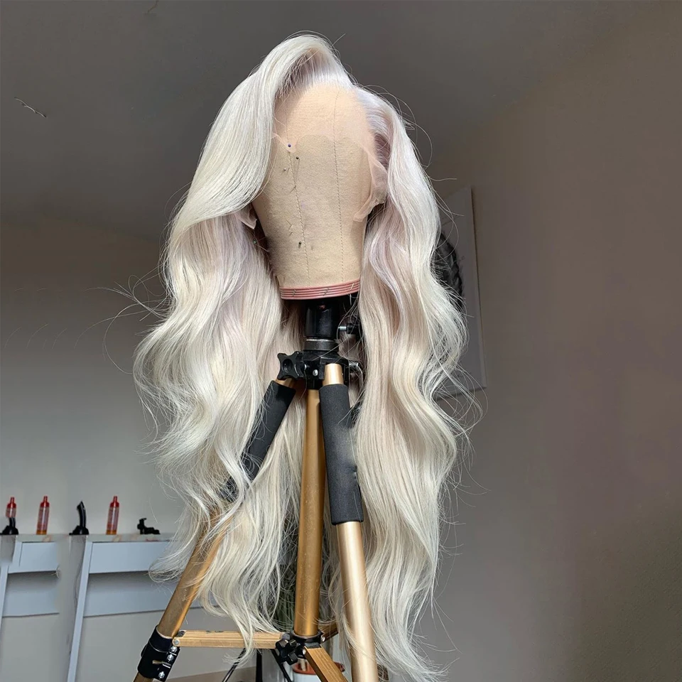 

26“Preplucked Long Body Wave 180% Density #60 Ash Blonde Lace Front Wig For Black Women With Baby hair Heat Temperature Glueless