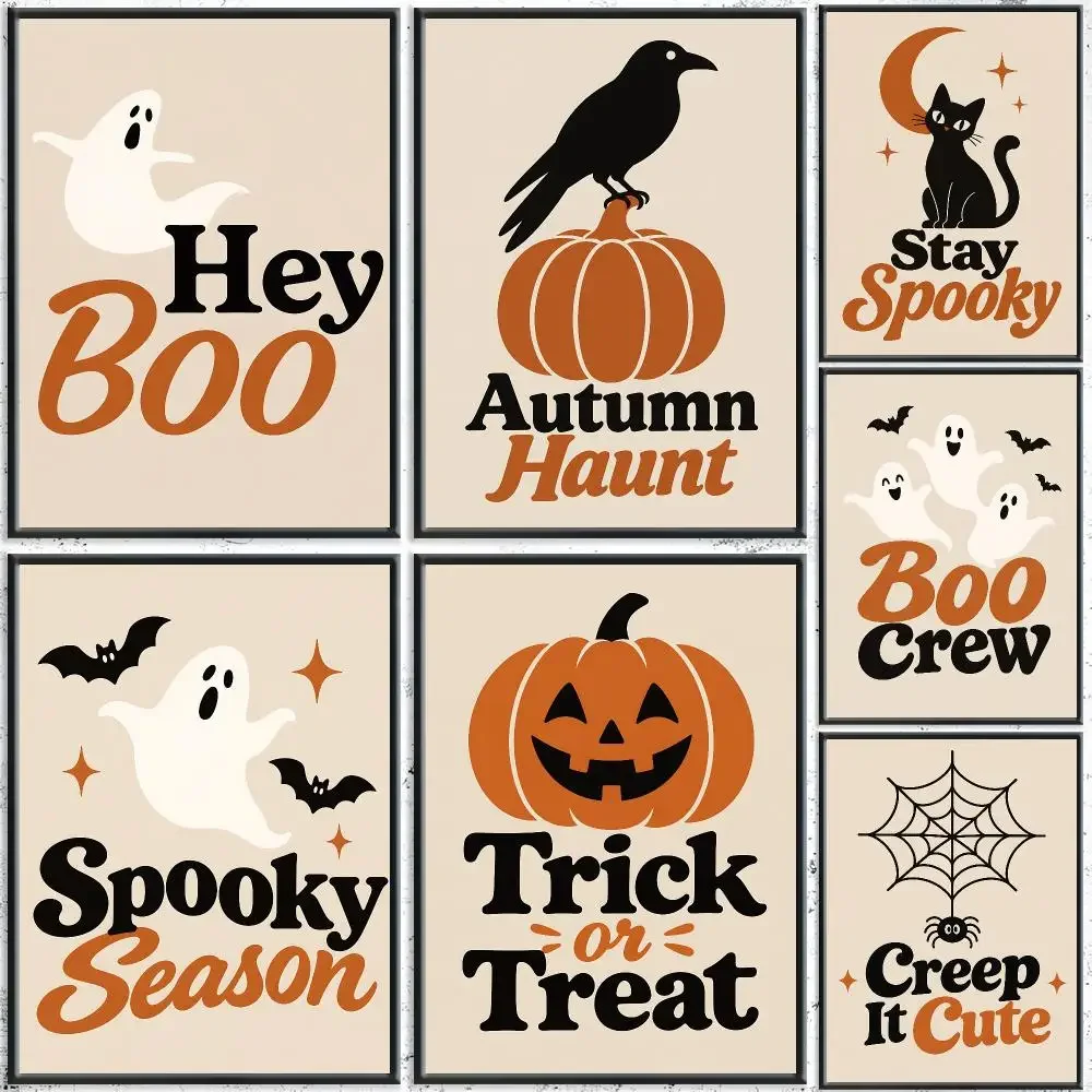 Retro Text Slogan Halloween Painting Calligraphy HD Canvas Poster Crease Free Waterproof All Space Wall Decor